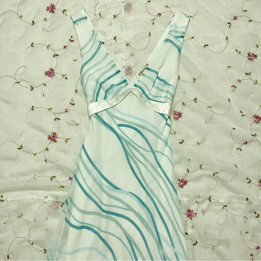 Vintage Blue Floral Satin Dress